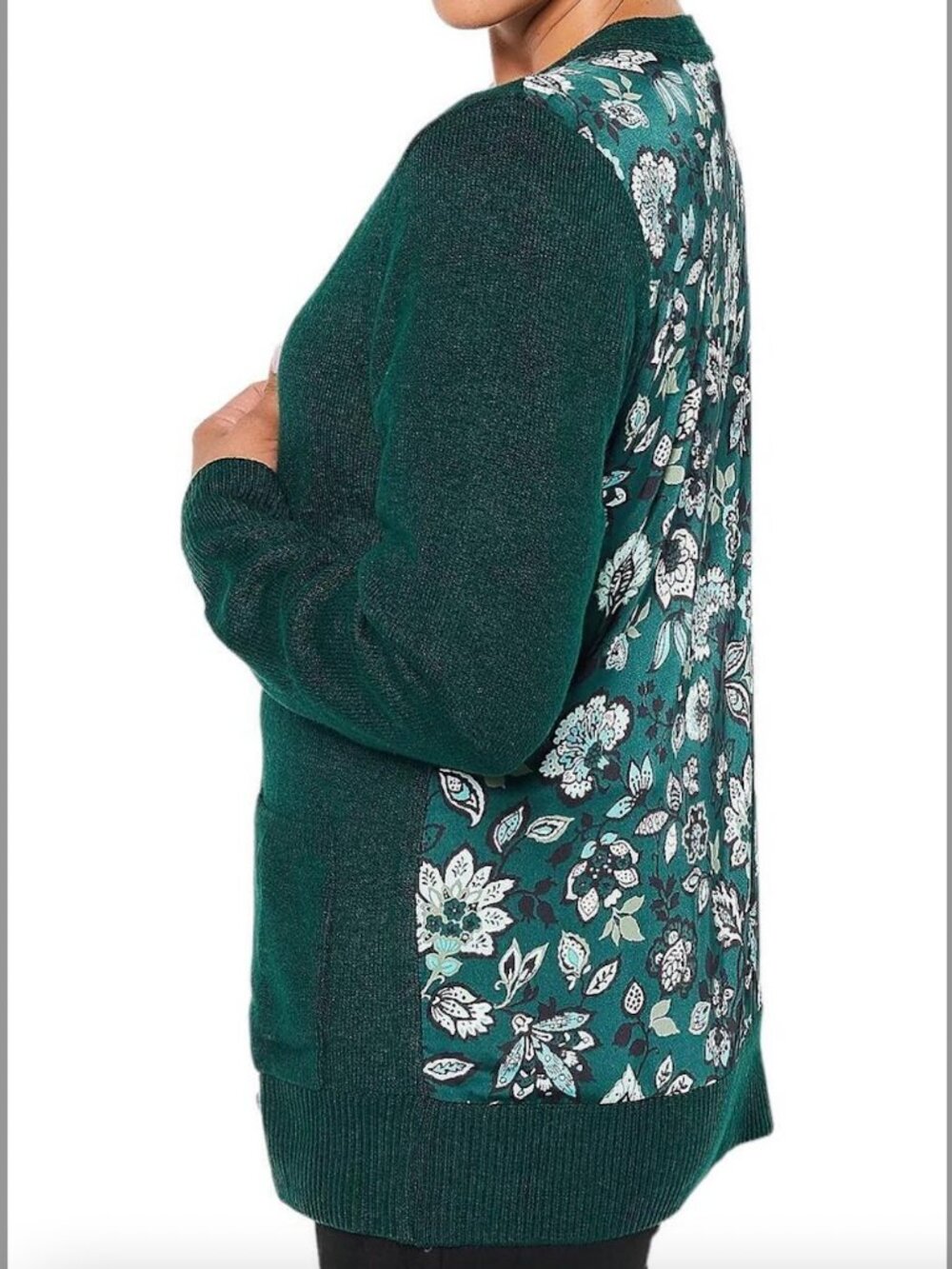 J Jason Wu Dark Green Mixed Media Cardigan Sweater Floral Back Women's 1X